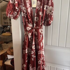 Joyfolie Burgundy Floral Midi Dress